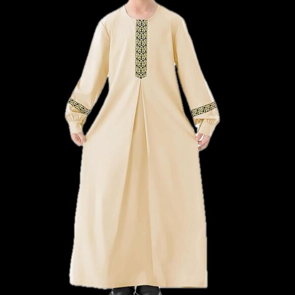 Abetteric Kids Girls Long Sleeve Abaya Dress Muslim Islamic Kaftan Printed Maxi - Picture 1 of 14